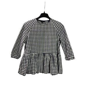 Victoria Beckham For Target Gingham Checkered Peplum Top M Black White